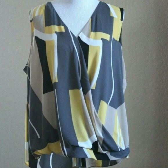 Alfani Tops - Alfani Yellow, Black and Grey Sleeveless Top